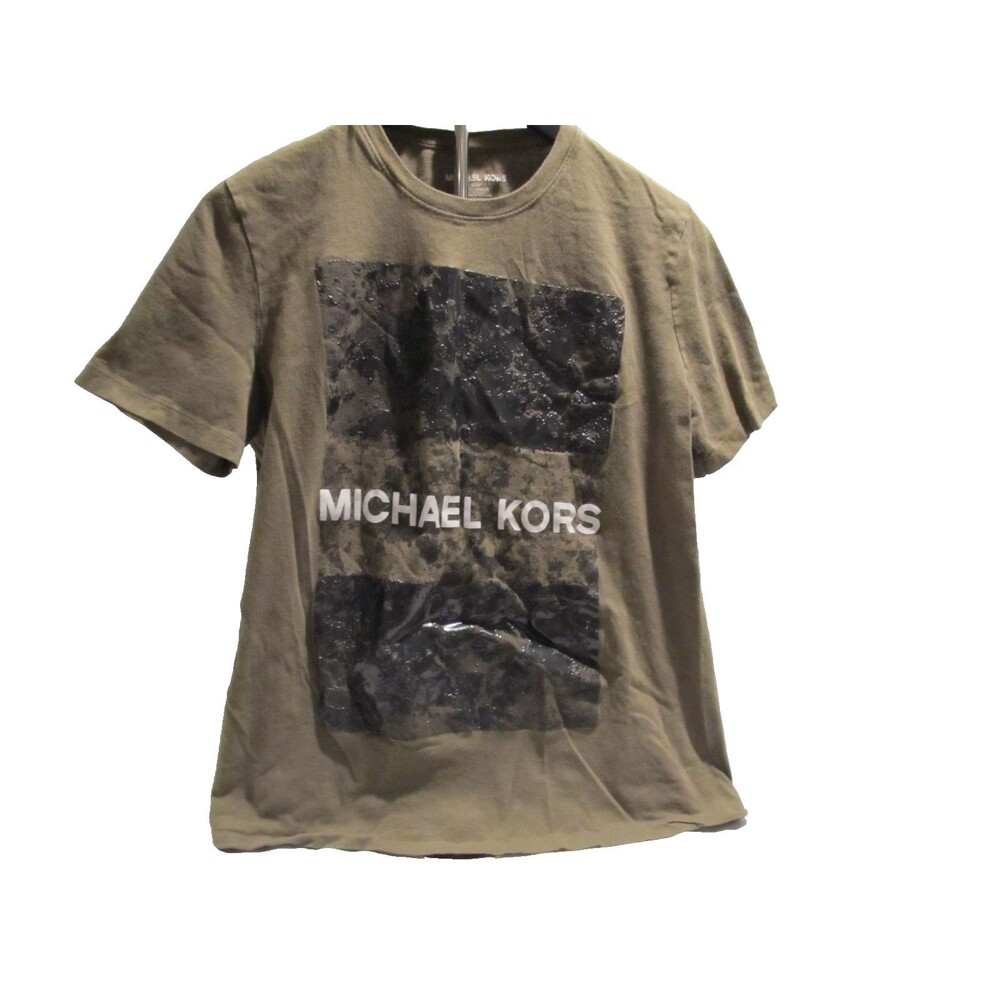 Michael Kors Men Shirt S  Olive Graphic Logo Short Sleeve